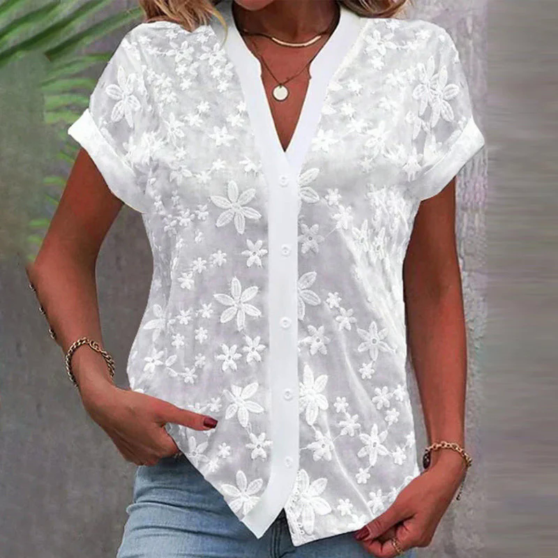 Fashion Canberra I Rita Blouse with short sleeves and V-neck